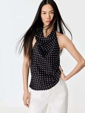 Zara Satin Polka Dot Cowl Neck Sleeveless Summer Top - Black Size Small